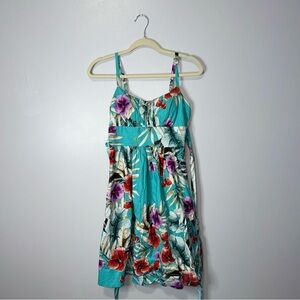 Roz & Ali Floral Sundress – Turquoise Multicolor (Size 6)